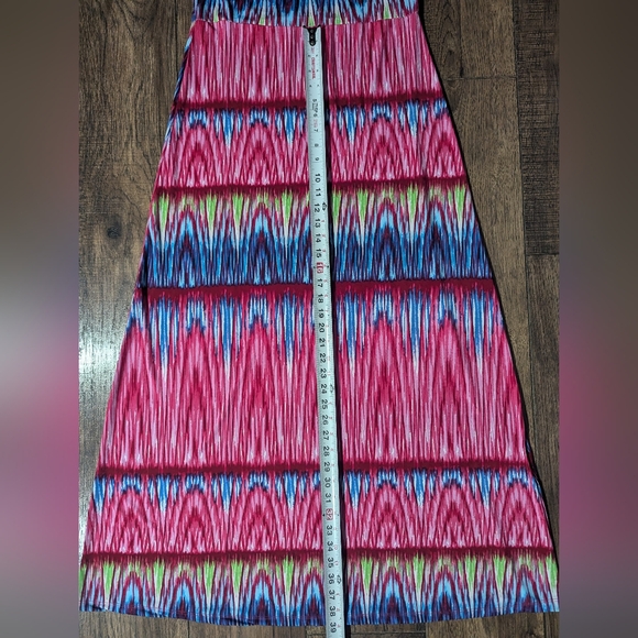 California Woman Bright Pink & Blue Striped Maxi Rayon Dress Size M Colorful - Picture 9 of 16